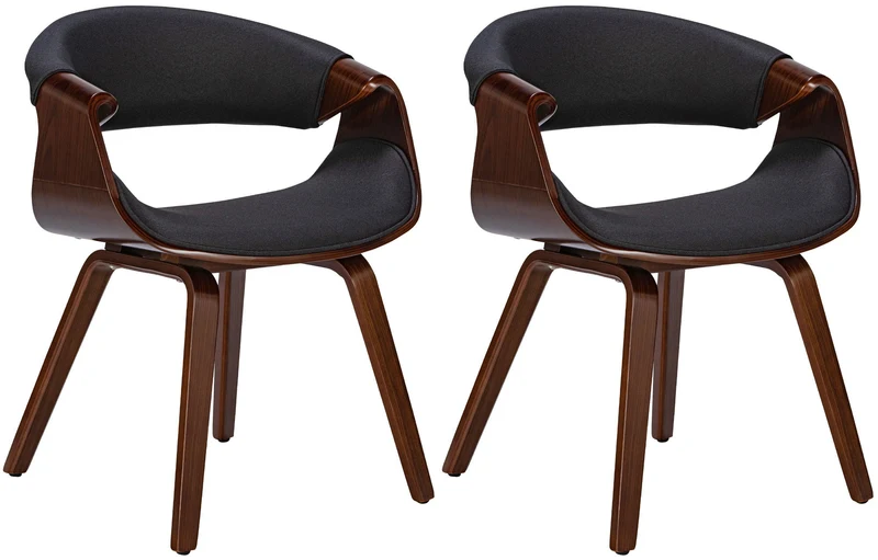 Lot de 2 chaises de la salle à manger design retro en structure en bois couleur noyer et assise en tissu noir 10_0001540