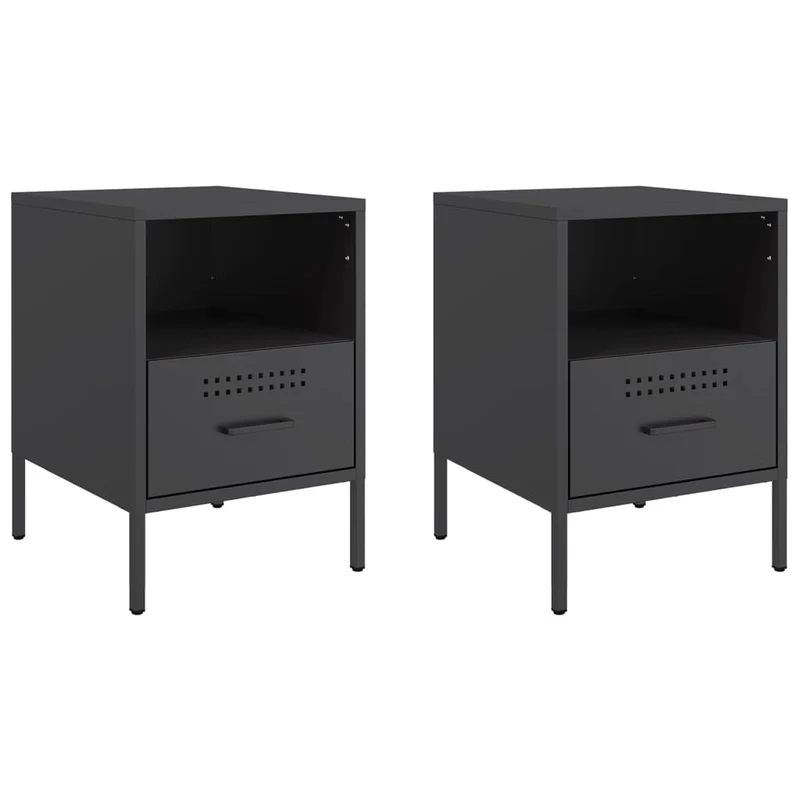 Lot de 2 tables de chevet avec tiroirs et compartiment ouvert 36 x 39 x 50,5 cm acier noir DEC035482