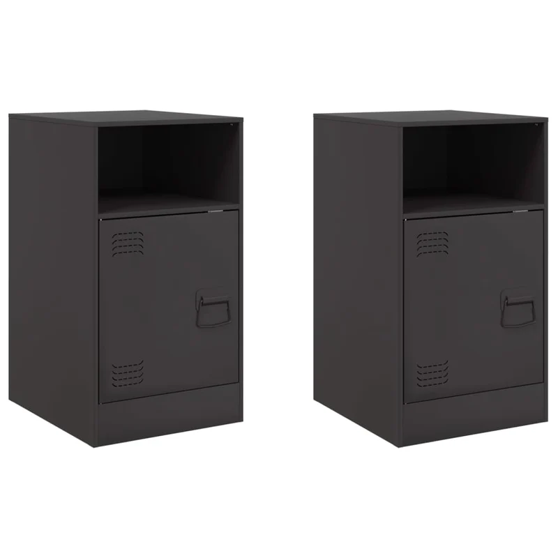 Lot de 2 tables de chevet avec compartiment avec porte 34,5 x 39 x 62 cm acier noir DEC035465