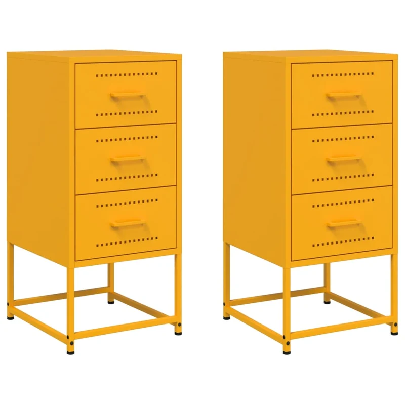 Lot de 2 tables de chevet avec 3 tiroirs 36 x 39 x 78 cm acier jaune moutarde DEC035436