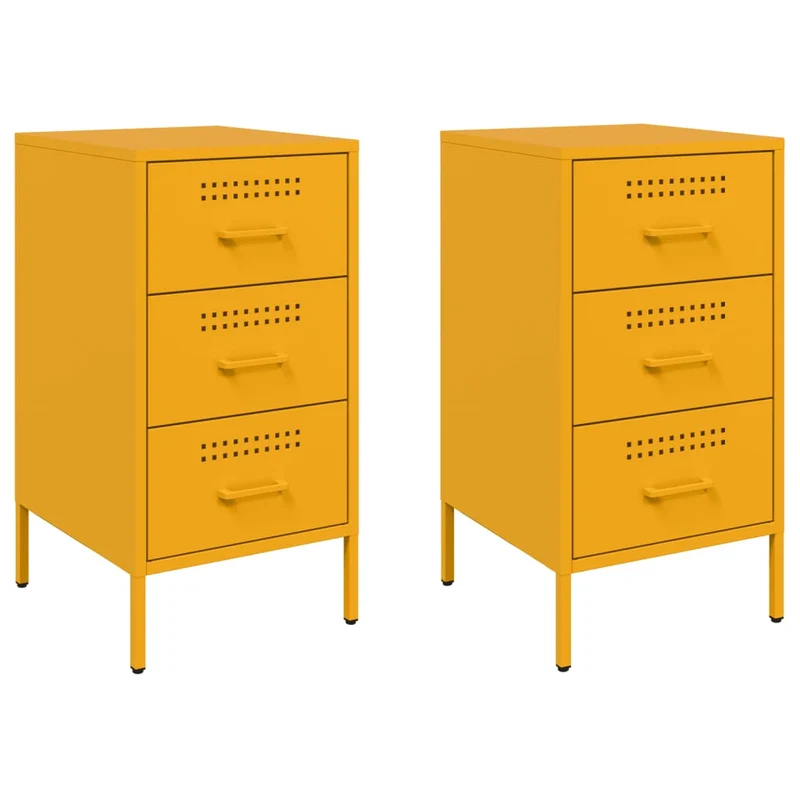 Lot de 2 tables de chevet avec 3 tiroirs 36 x 39 x 68 cm acier jaune moutarde DEC035434