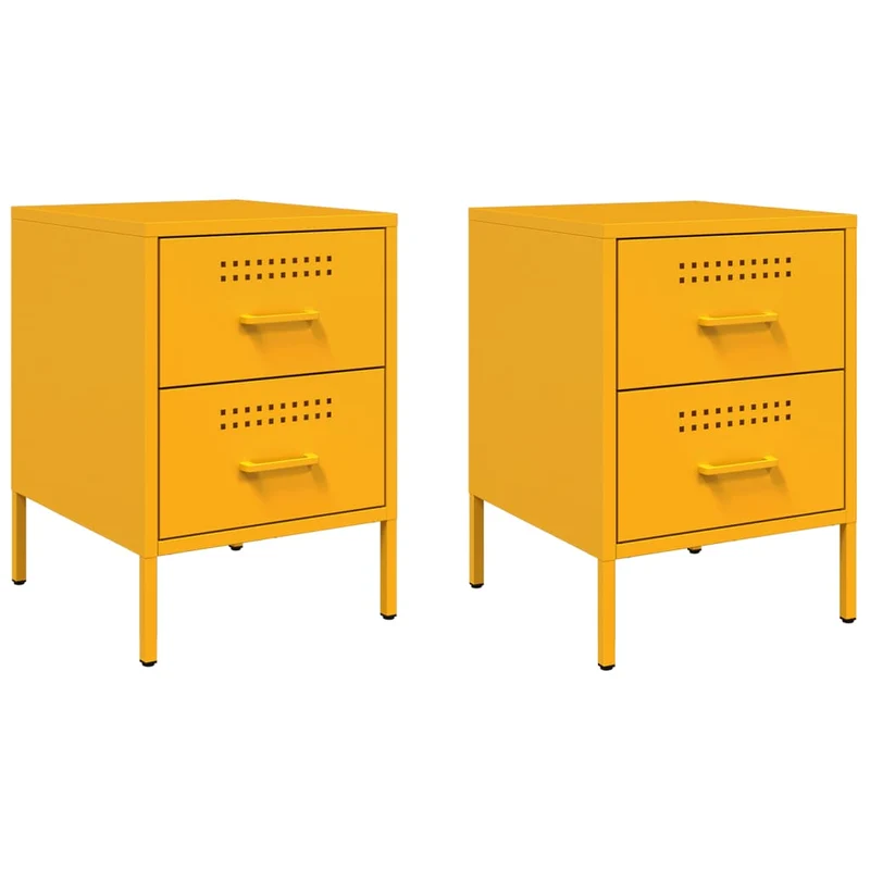Lot de 2 tables de chevet avec deux tiroirs 36 x 39 x 50,5 cm acier jaune moutarde DEC035427