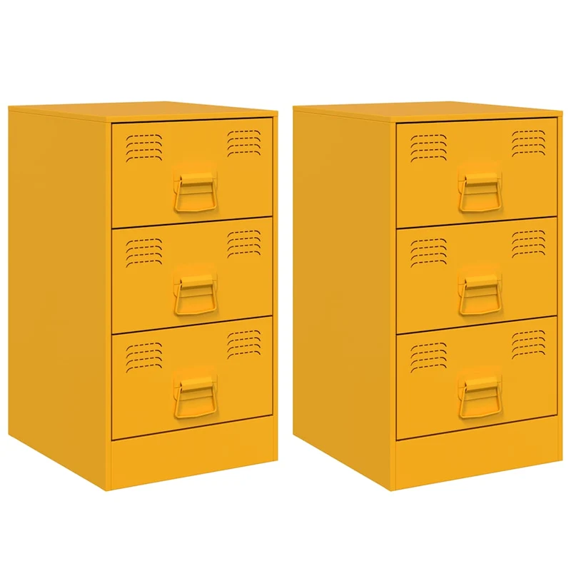 Lot de 2 tables de chevet avec 3 tiroirs 34,5 x 39 x 62 cm acier jaune DEC035420