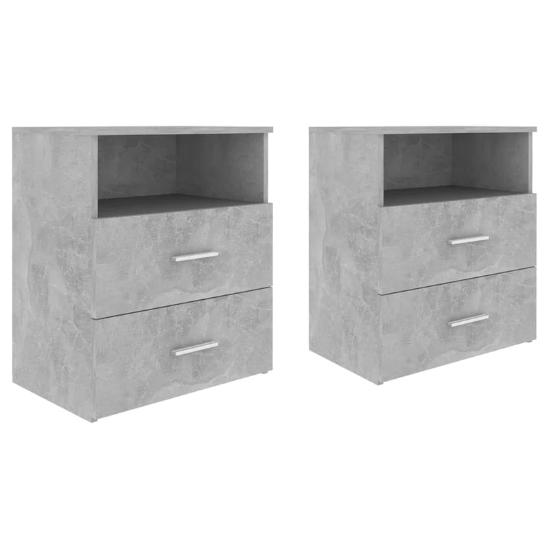 Lot de 2 tables de chevet avec deux tiroirs et compartiment ouvert 50 x 32 x 60 cm bois d'ingénierie gris DEC035403