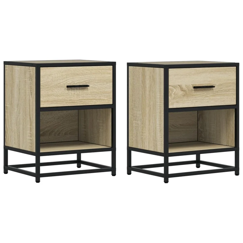 Lot de 2 tables de chevet avec tiroir et compartiment ouvert 40 x 31 x 50 cm bois ingénierie couleur chêne et acier DEC035229