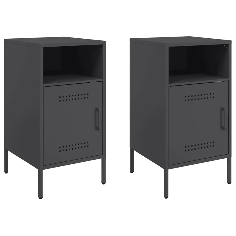 Lot de 2 tables de chevet avec compartiment avec porte 36 x 39 x 68 cm acier noir DEC035488