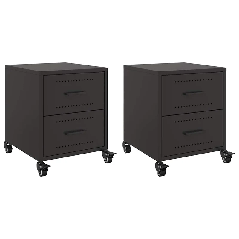 Lot de 2 tables de chevet sur roulettes avec deux tiroirs 36 x 39 x 43,5 cm acier noir DEC035480
