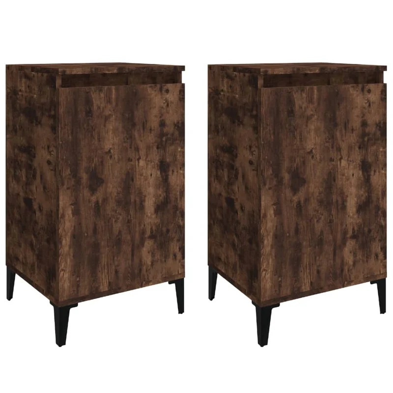 Lot de 2 tables de chevet avec étagères avec porte 40 x 35 x 70 cm bois d'ingénierie marron et métal DEC035110