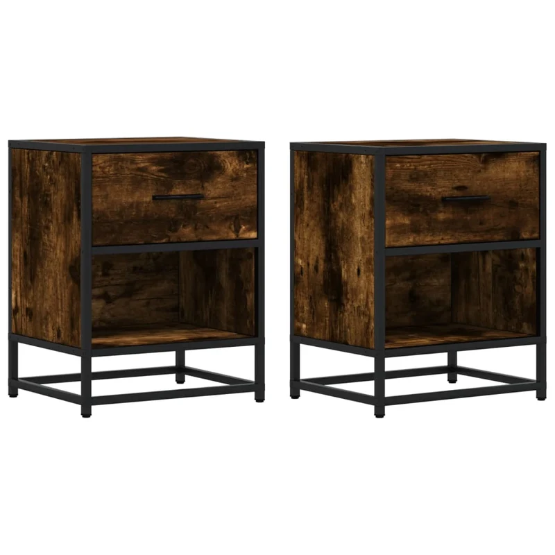 Lot de 2 tables de chevet avec tiroir et étagère 40 x 31 x 50 cm bois ingénierie marron et acier DEC035085