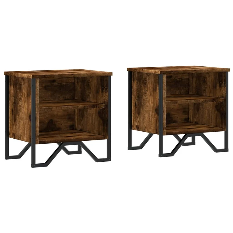 Lot de 2 tables de chevet avec compartiment ouvert 40 x 30 x 40 cm bois d'ingénierie marron et métal DEC035074