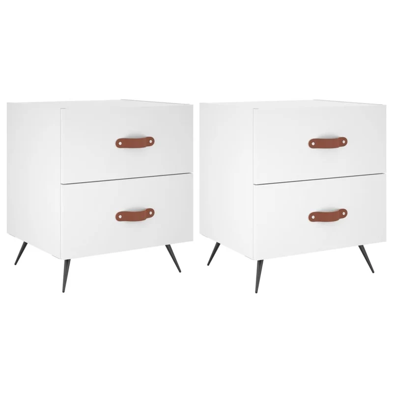 Lot de 2 tables de chevet avec deux tiroirs 40 x 35 x 47,5 cm bois d’ingénierie blanc DEC034917