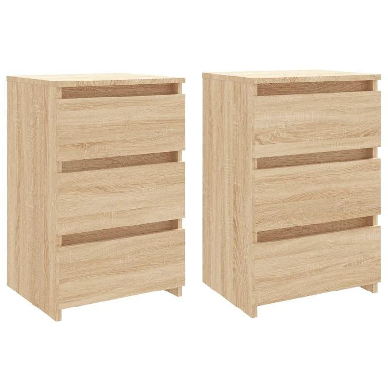 Lot de 2 tables de chevet avec 3 tiroirs 40 x 35 x 62,5 cm aggloméré couleur chêne DEC035260