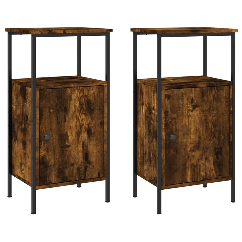 Lot de 2 tables de chevet avec compartiment avec porte 41 x 31 x 80 cm bois ingénierie marron et fer DEC035138