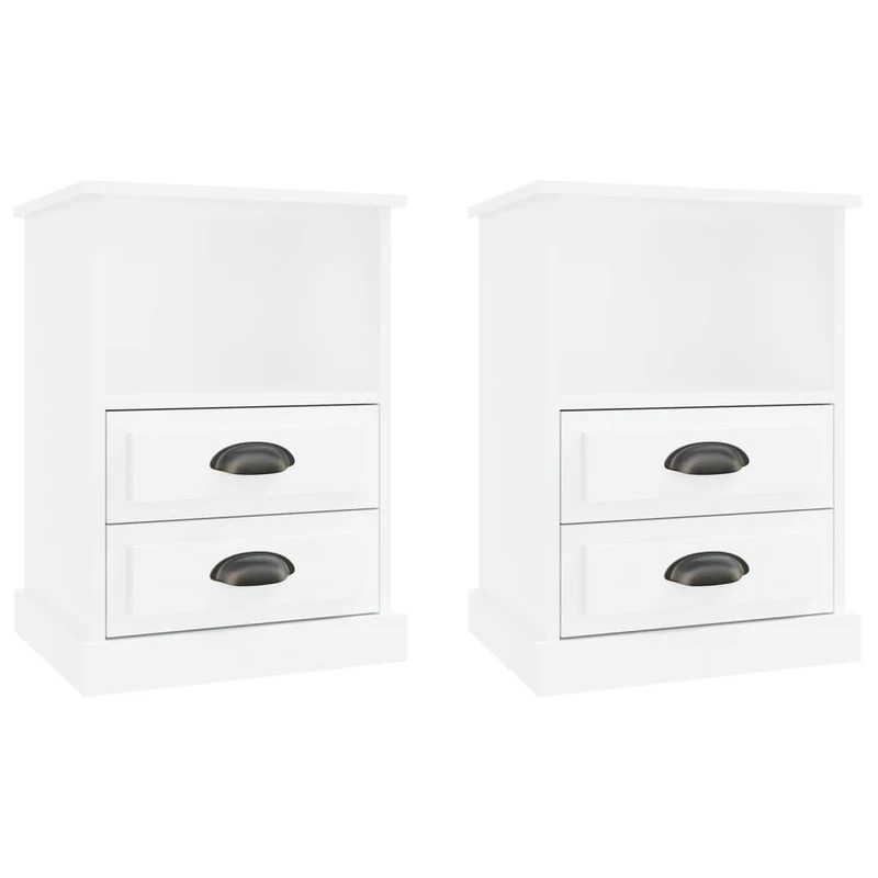 Lot de 2 tables de chevet avec tiroirs et compartiment 43 x 36 x 60 cm bois d'ingénierie blanc brilliant DEC035034
