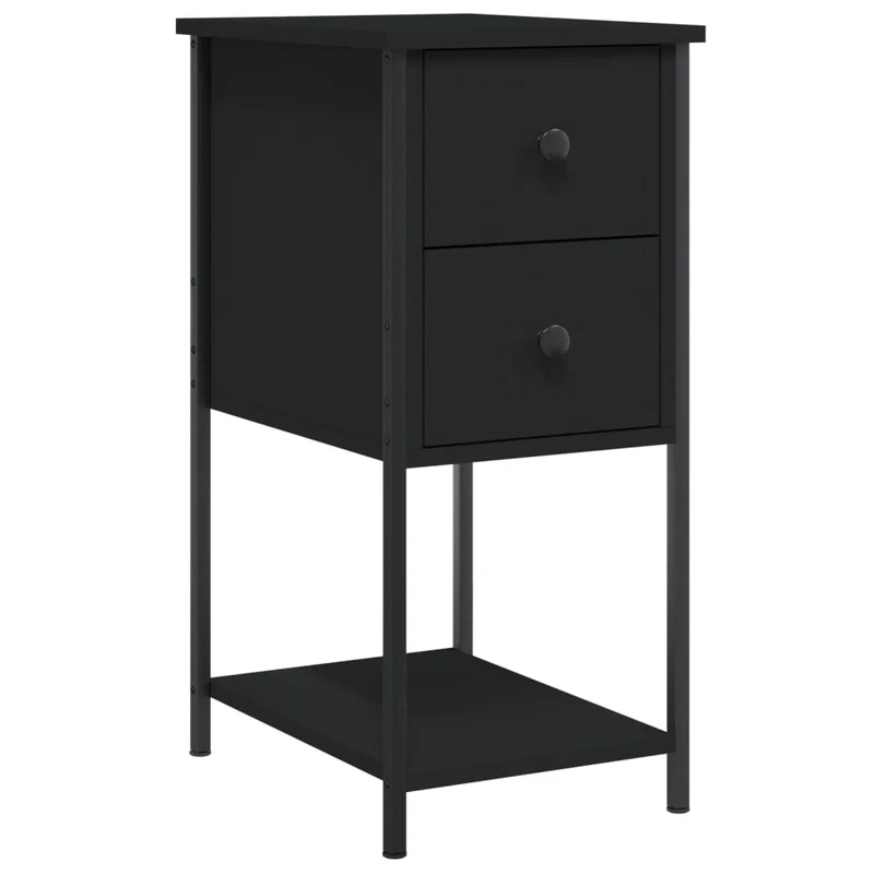 Table de chevet avec deux tiroirs et étagère 32 x 42 x 70 cm bois d’ingénierie noir DEC034346