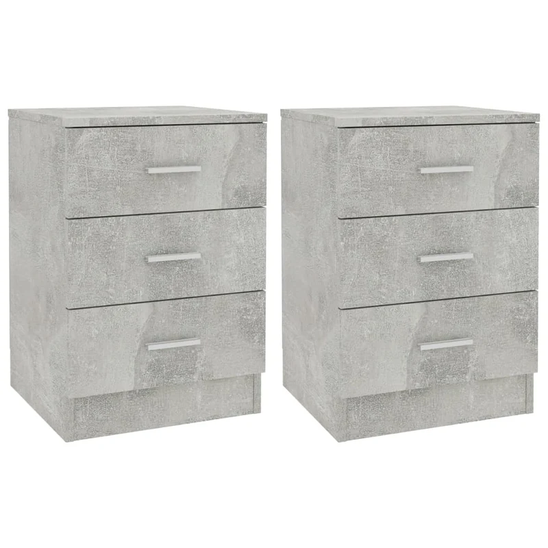 Lot de 2 tables de chevet avec 3 tiroirs 38 x 35 x 56 cm bois d'ingénierie gris DEC035343