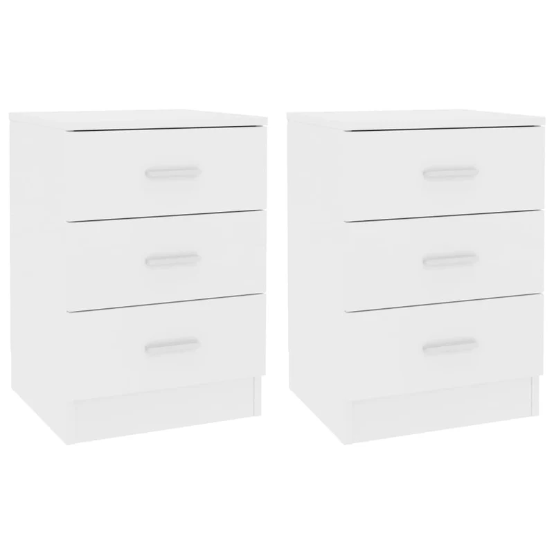 Lot de 2 tables de chevet avec 3 tiroirs 38 x 35 x 56 cm bois d'ingénierie blanc DEC034878
