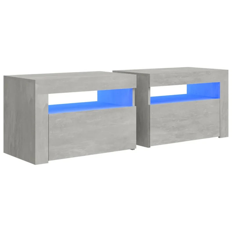 Lot de 2 tables de chevet avec lumière LED compartiment avec porte 60 x 35 x 40 cm bois d'ingénierie gris DEC034840