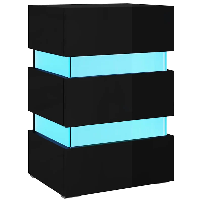 Table de chevet avec lumière LED et 3 tiroirs 45 x 35 x 67 cm bois ingénierie noir DEC034744