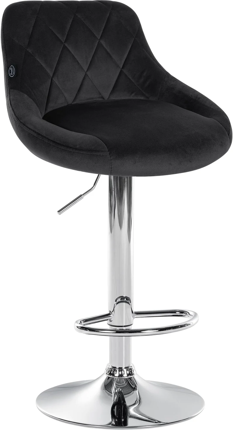 Tabouret de bar en velours noir coutures décoratives pivotant support métal chromé TDB10676