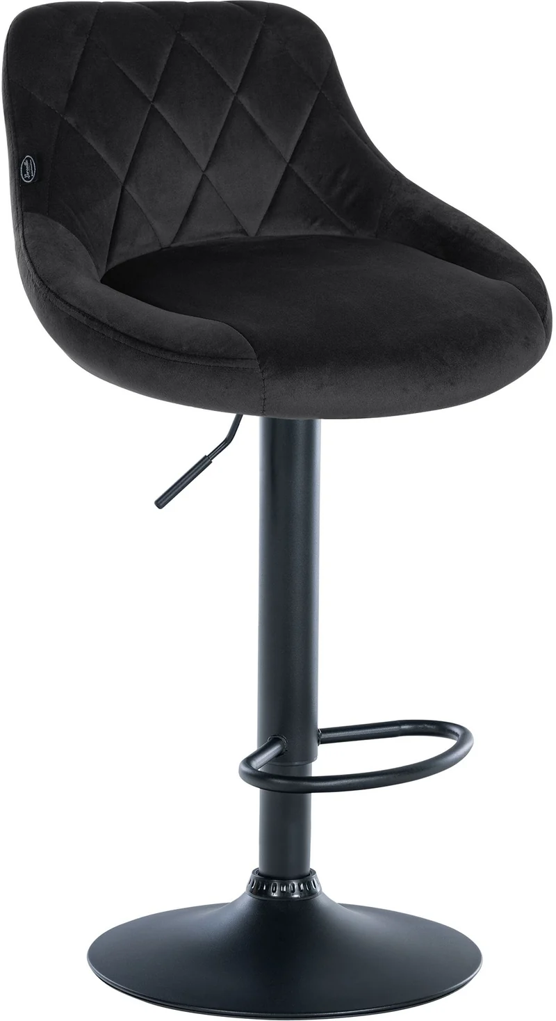 Tabouret de bar en velours noir coutures décoratives pivotant support métal noir TDB10669