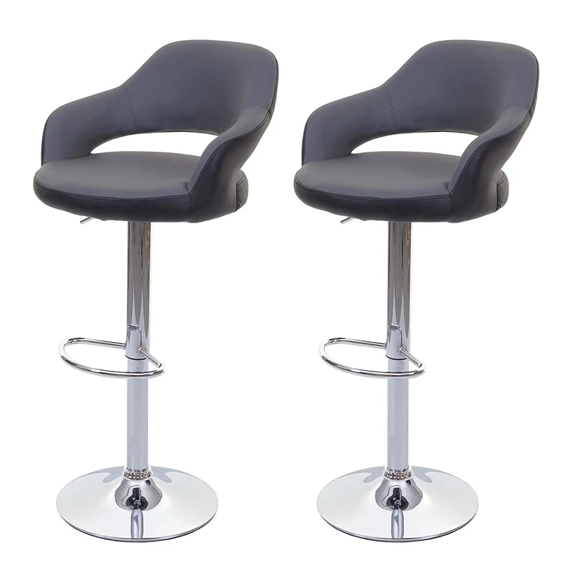 Lot de 2 tabourets de bar avec dossier synthétique gris et noir rotatif et réglable TDB04042