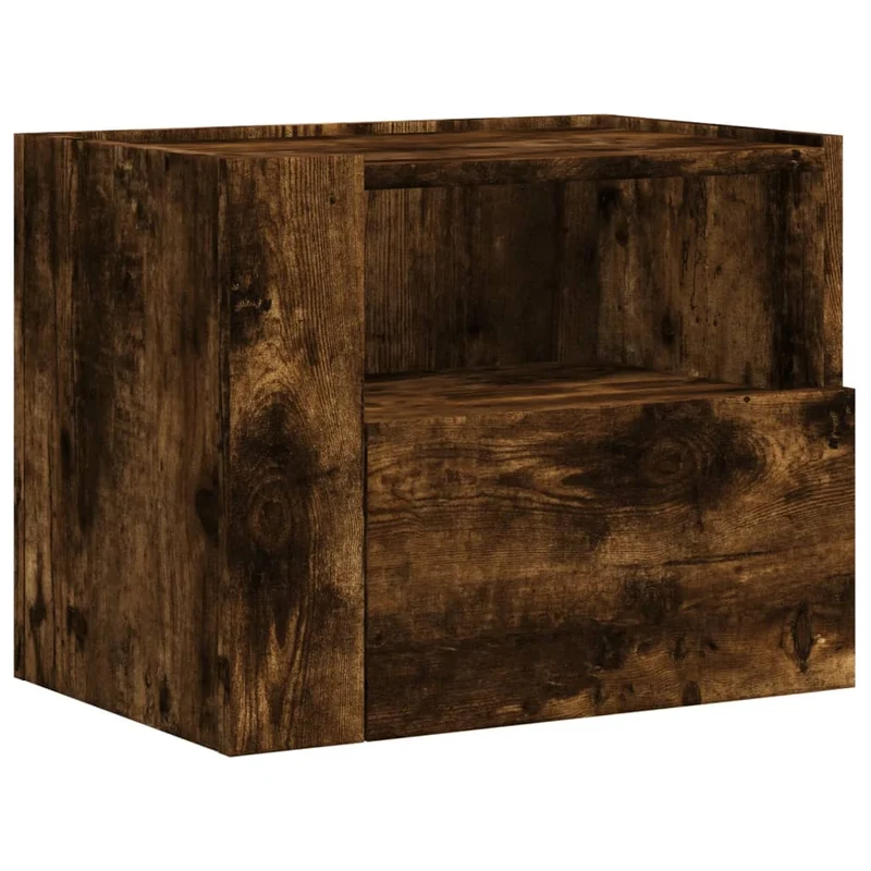 Table de chevet murale avec tiroir et compartiment ouvert 45 x 30 x 35 cm bois d'ingénierie marron DEC034260