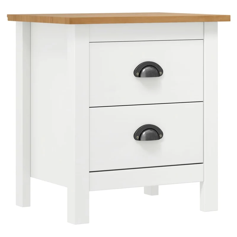 Table de chevet avec deux tiroirs 46 x 35 x 49,5 cm bois de pin blanc DEC034078