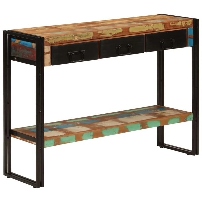 Table console avec étagère et tiroirs 110 x 30 x 76 cm bois massif de récupération coloré DEC031516