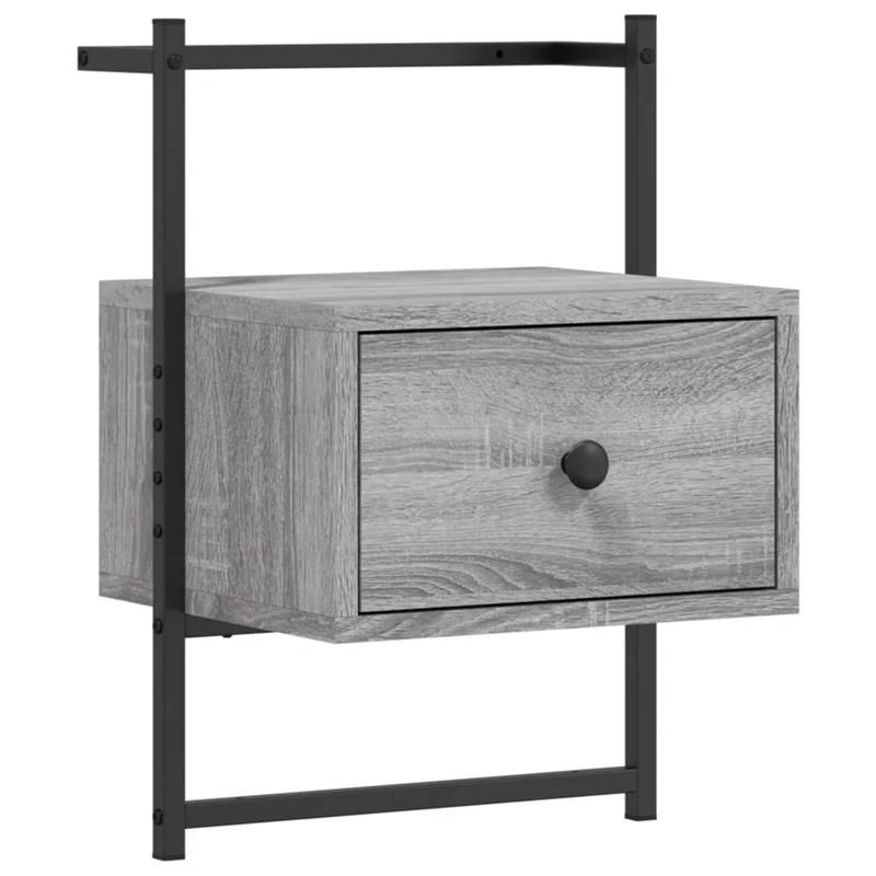 Table de chevet avec tiroir 35 x 30 x 51 cm bois d'ingénierie gris et métal DEC034326