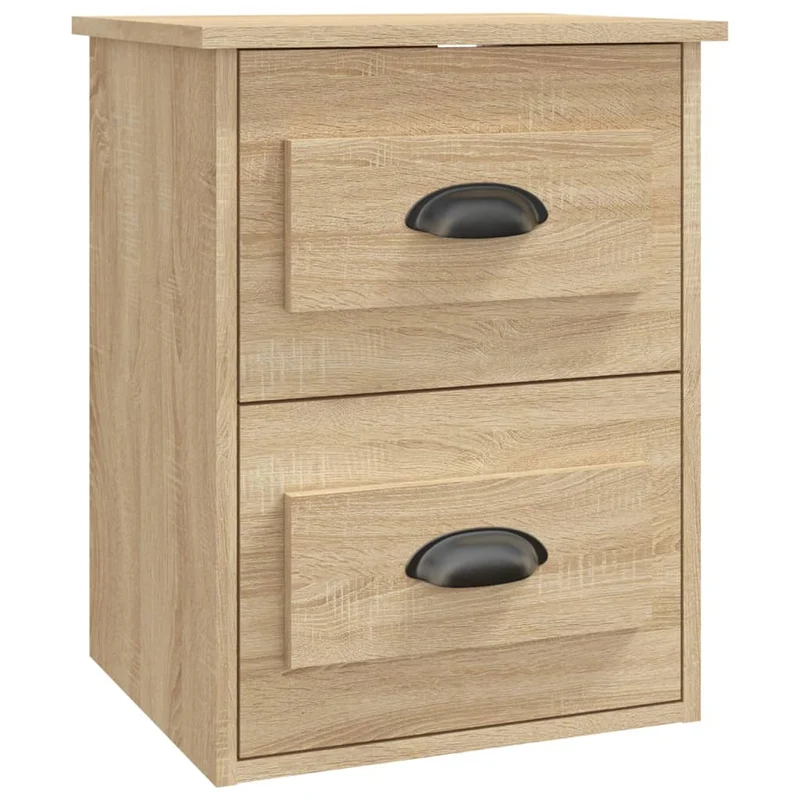 Table de chevet murale avec deux tiroirs 41,5 x 36 x 53 cm en bois d'ingénierie couleur chêne DEC034286