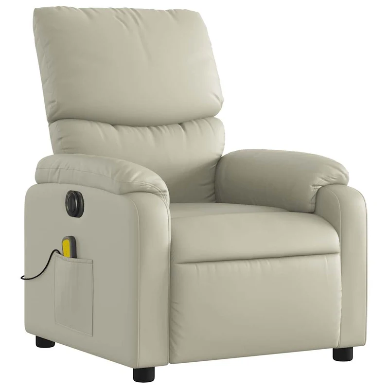Fauteuil de relaxation TV fonction massage inclinable électrique 6 points de massage en PVC crème DEC027149