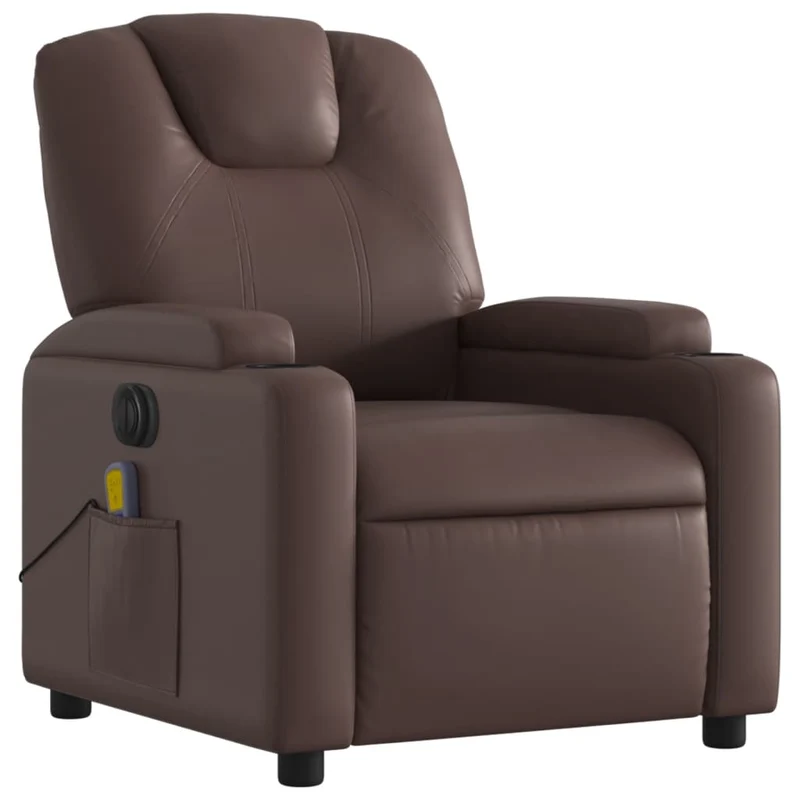 Fauteuil de relaxation TV fonction massage inclinable électrique en PVC marron DEC027196