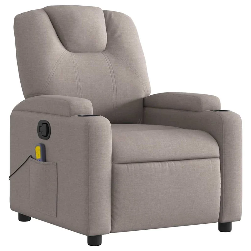 Fauteuil de relaxation TV fonction massage inclinable 6 points de massage en tissu taupe DEC027106