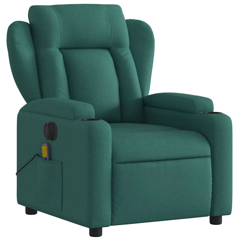 Fauteuil de relaxation TV fonction massage inclinable électrique 6 points de massage en tissu vert foncé DEC027281