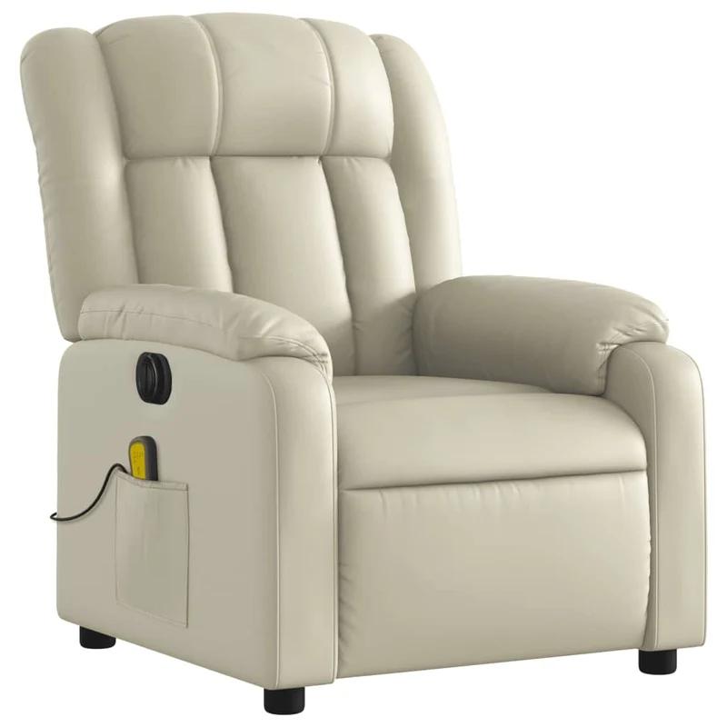 Fauteuil de relaxation TV fonction massage inclinable électrique 6 points de massage en PVC crème DEC027151