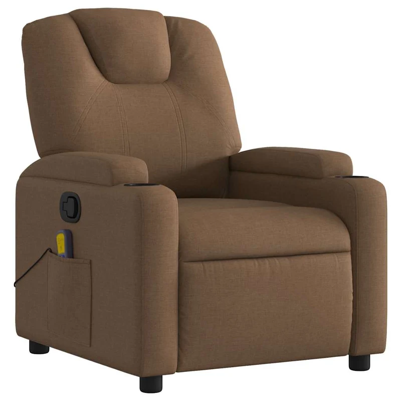 Fauteuil de relaxation TV fonction massage inclinable 6 points de massage en tissu marron DEC027019