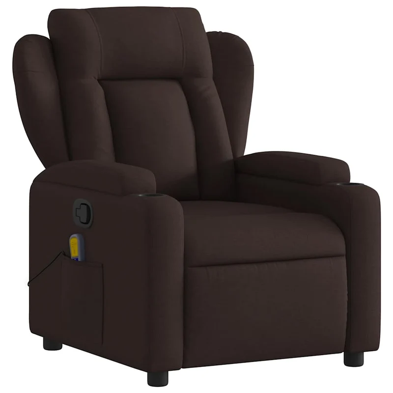 Fauteuil de relaxation TV fonction massage inclinable 6 points de massage en tissu marron foncé DEC026986