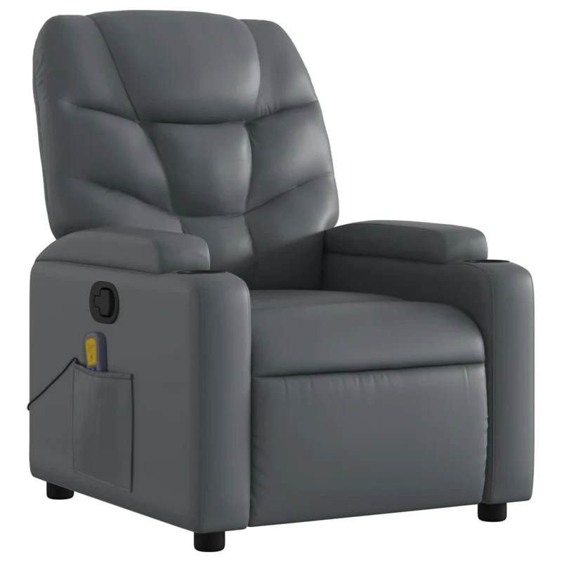 Fauteuil de relaxation TV fonction massage inclinable 6 points de massage en PVC gris DEC026973