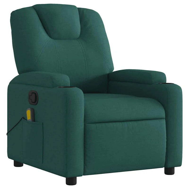Fauteuil de relaxation TV fonction massage inclinable 6 points de massage en tissu vert foncé DEC027121
