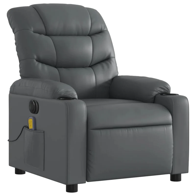 Fauteuil de relaxation TV fonction massage inclinable électrique 6 points de massage en PVC gris DEC027183