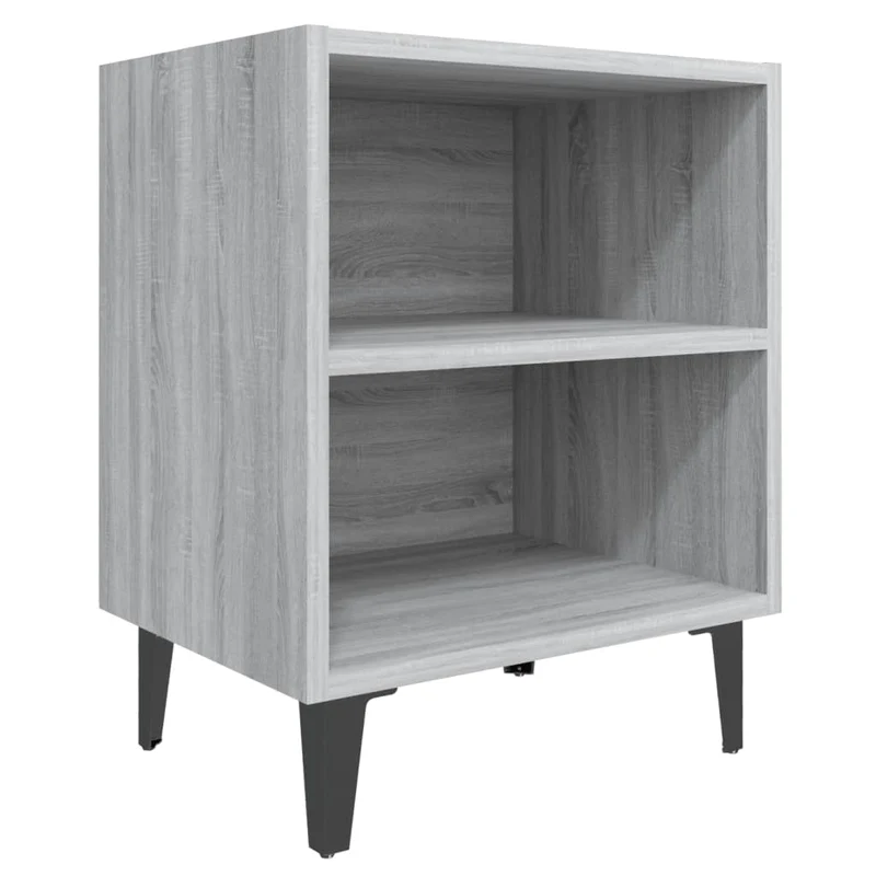 Table de chevet 2 étagères avec pieds en métal 40 x 30 x 50 cm bois d'ingénierie gris DEC033255