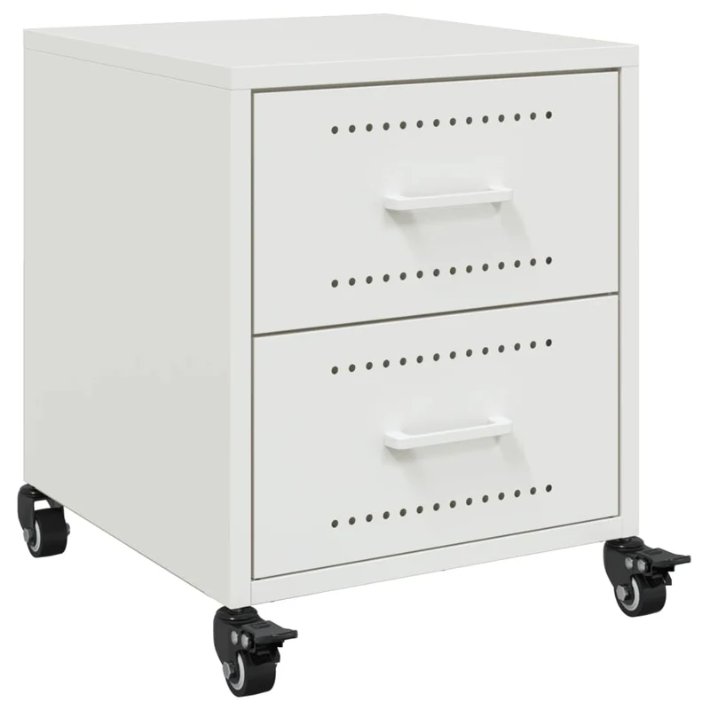 Table de chevet sur roulettes avec deux tiroirs 36 x 39 x 43,5 cm acier blanc DEC033303
