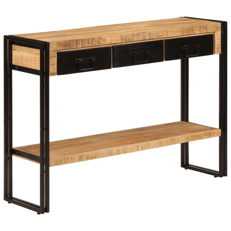 Table console meuble d'entrée avec tiroirs et étagère 110 x 30 x 76 cm bois de manguier et fer noir DEC031515