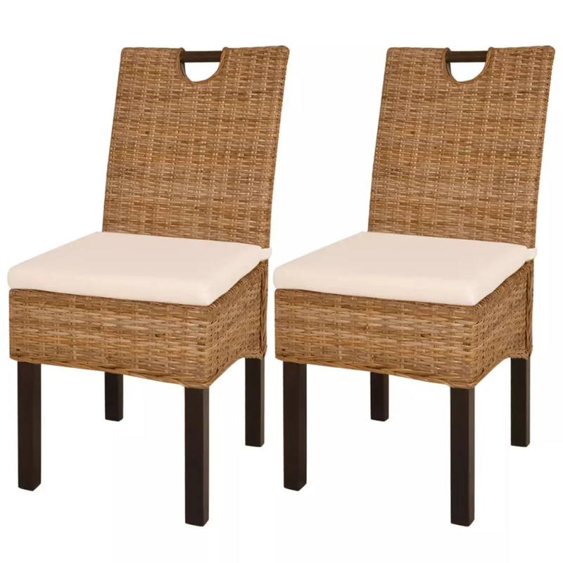 Lot de 2 chaises de salle à manger cuisine design classique rotin Kubu bois de manguier blanc CDS020969