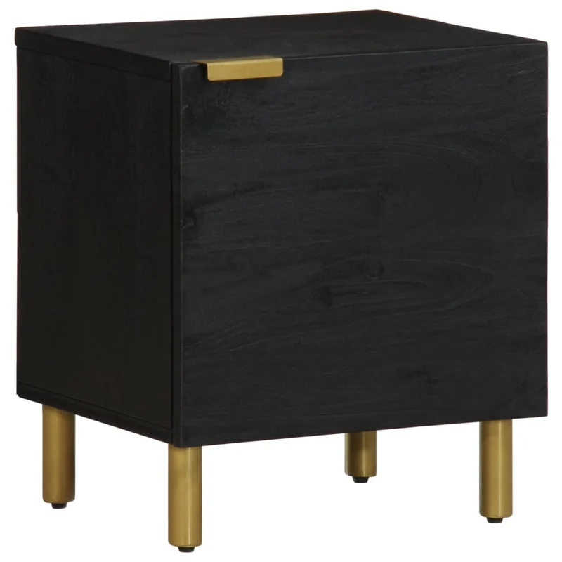 Table de chevet avec compartiment avec porte 40 x 33 x 46 cm bois de manguier noir DEC034413