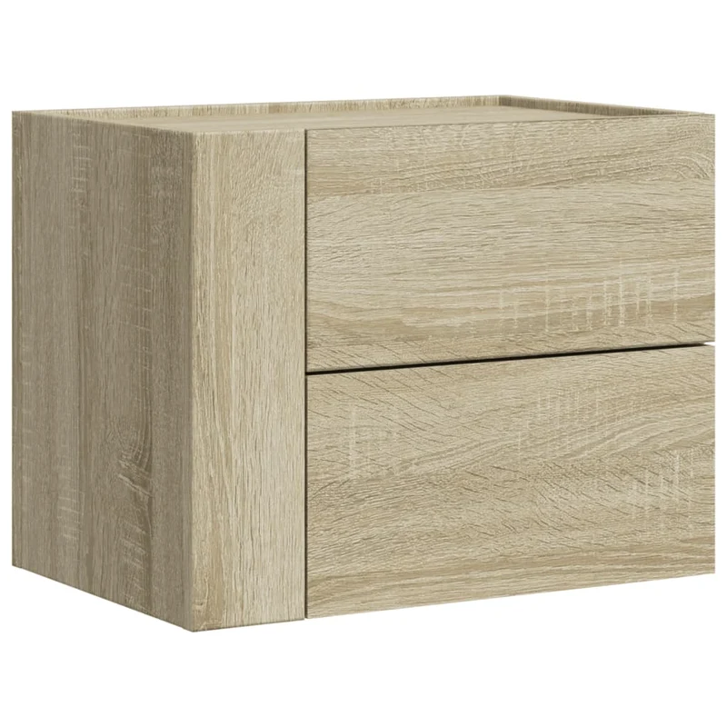 Table de chevet murale avec deux tiroirs 45 x 30 x 35 cm bois d'ingénierie couleur chêne DEC034287