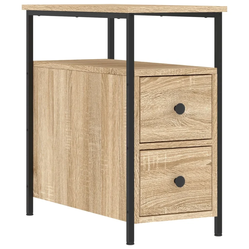 Table de chevet avec deux tiroirs et compartiment ouvert 30 x 60 x 60 cm bois d'ingénierie couleur chêne DEC033800