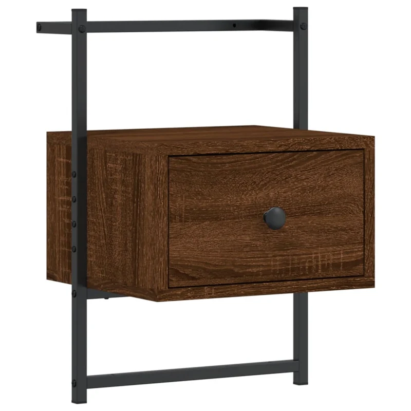 Table de chevet murale avec tiroir 35 x 30 x 51 cm bois d'ingénierie marron et métal DEC034246