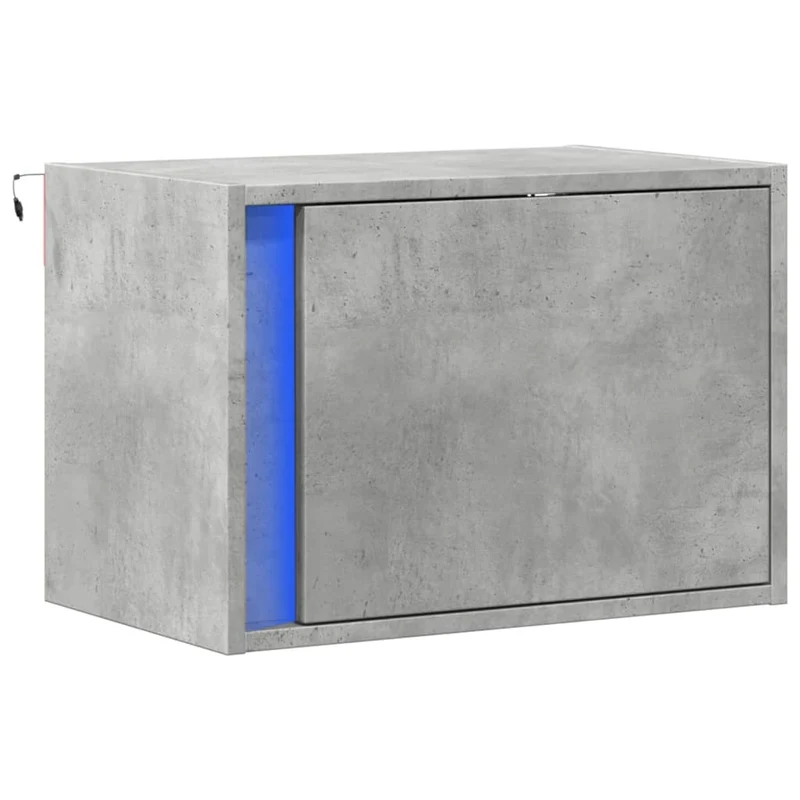 Table de chevet murale avec lumières LED avec compartiment avec porte en bois d'ingénierie gris DEC034201